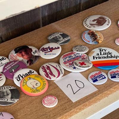 Lot 20 Vintage Buttons/Pins Political & More