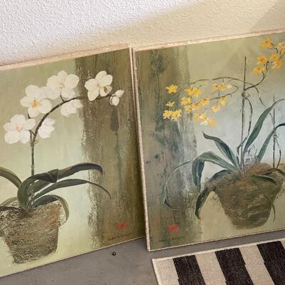 Lot 22 Orchid Floral Art Pair 24x20