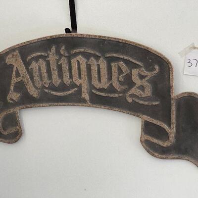 Lot 37 NWT Antiques Banner Metal Sign 39"