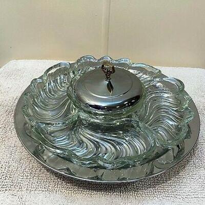 Rare Kromex Vintage Lazy Susan Party Platter Glass Dish Set Elegant Serve Tray