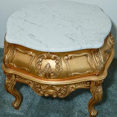 Pair of marble top end tables, art nouveau style Italian gilt and marble YD# 22-0002