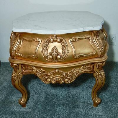 Pair of marble top end tables, art nouveau style Italian gilt and marble YD# 22-0002