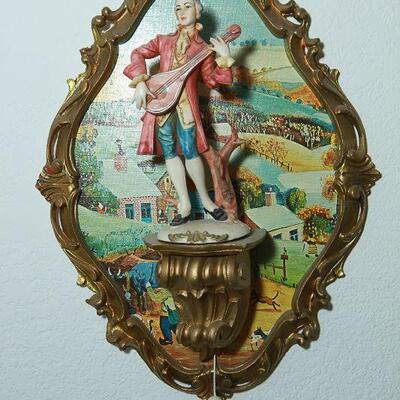 Vintage Italian Pair of Music Playing Victorian Figurine Wall Plaques YD# 22-0004