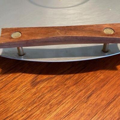 Vintage MCM Mirro Medallion Atomic Starburst 17" Tray Teak Handles