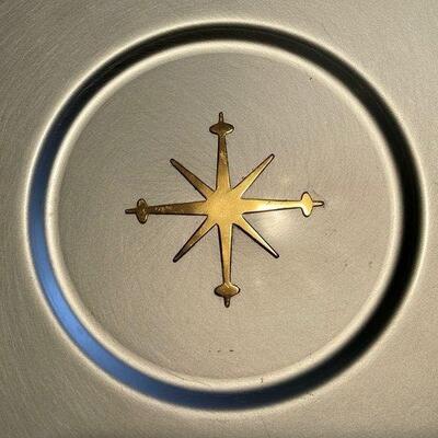 Vintage MCM Mirro Medallion Atomic Starburst 17" Tray Teak Handles
