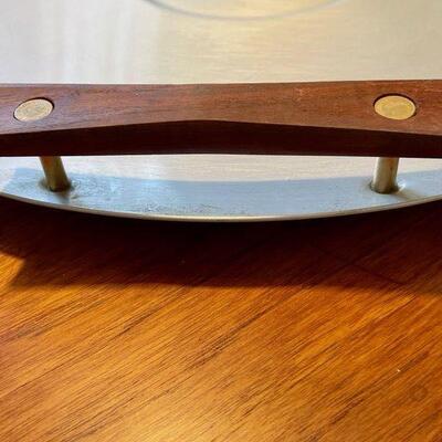 Vintage MCM Mirro Medallion Atomic Starburst 17" Tray Teak Handles