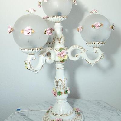 Romantic Victorian Pink Rose Capodimonte Style 4 Arm Table Lamp YD#022-0008