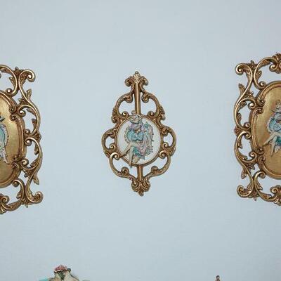 Set of 3 Italian-style Rococo Gold Gilt Victorian Romance 3D Wall Art Plaques/ Sconces YD#022-0012