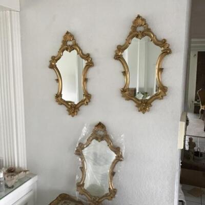Set of 3 Gold Gilt Hollywood Regency Italian Rococo Style Wall Mirrors YD#022-0015
