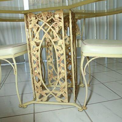 Pale Yellow Citrus Blossom Wrought Iron & Glass Dining Set **with arms** YD#022-0016