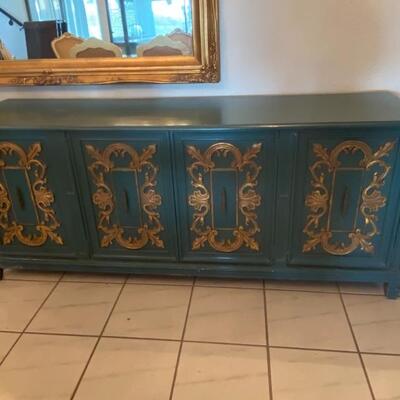 Green and Gold Painted Sideboard Buffet Cabinet YD#022-0032