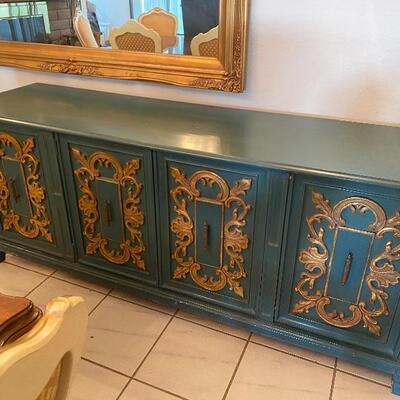 Green and Gold Painted Sideboard Buffet Cabinet YD#022-0032
