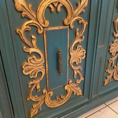 Green and Gold Painted Sideboard Buffet Cabinet YD#022-0032