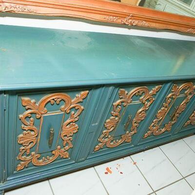 Green and Gold Painted Sideboard Buffet Cabinet YD#022-0032