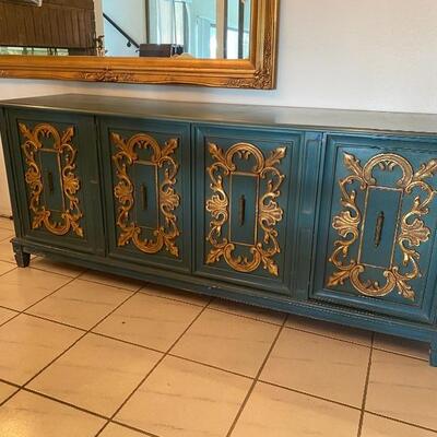 Green and Gold Painted Sideboard Buffet Cabinet YD#022-0032