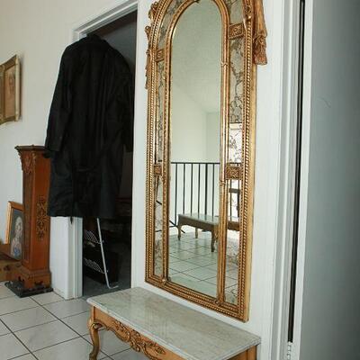 Gold Gilt Wall Mirror with Marble Top Bench YD#022-0041