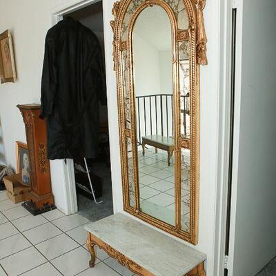 Gold Gilt Wall Mirror with Marble Top Bench YD#022-0041