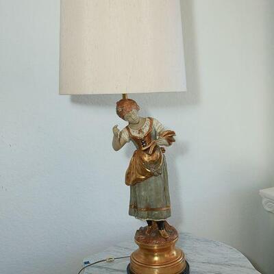 Vintage Gold Moreau Marbro Lamp Co Figural Boy and Girl Pair YD#022-0042