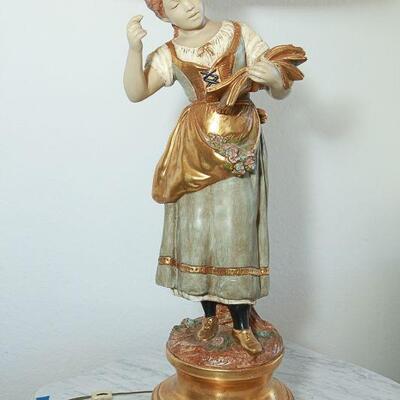 Vintage Gold Moreau Marbro Lamp Co Figural Boy and Girl Pair YD#022-0042