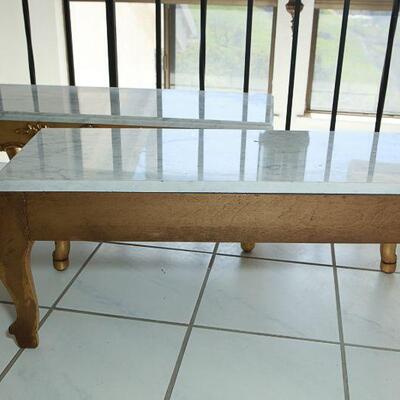 Pair of Matching Marble Top Gold Gilt Benches YD#022-0045