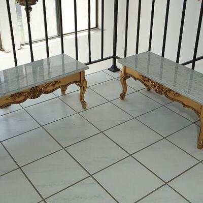 Pair of Matching Marble Top Gold Gilt Benches YD#022-0045