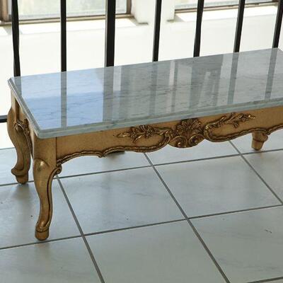 Pair of Matching Marble Top Gold Gilt Benches YD#022-0045