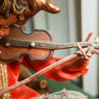 Mid Century Elf Pixie Playing Violin on Tree Stump Table Lamp YD#022-0046