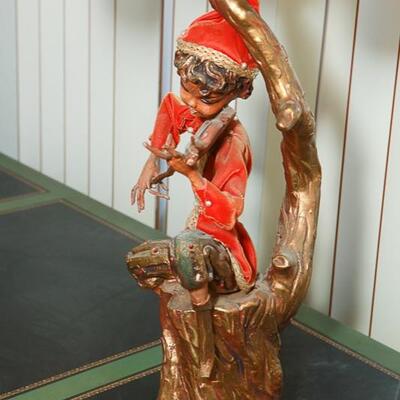 Mid Century Elf Pixie Playing Violin on Tree Stump Table Lamp YD#022-0046