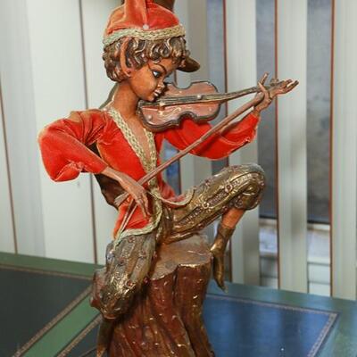 Mid Century Elf Pixie Playing Violin on Tree Stump Table Lamp YD#022-0046