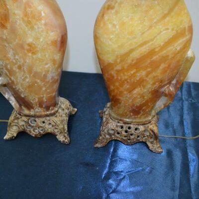 LOT 155  PAIR OF VINTAGE MARBRO ASIAN CARVED SOAPSTONE TABLE LAMPS
