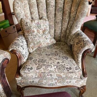 Lot 1L. Vintage upholstered sofa with matching wing-back chair --$45