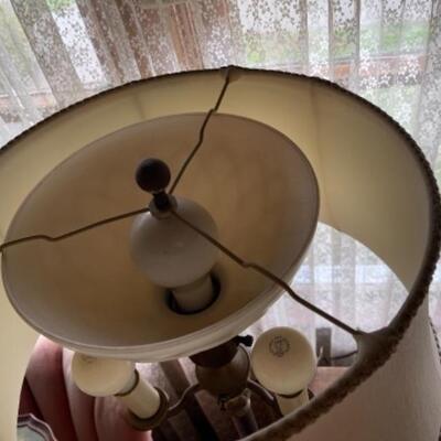 Lot 4L. Floor lamp, half-round mahogany table, vintage Admiral radio--$85