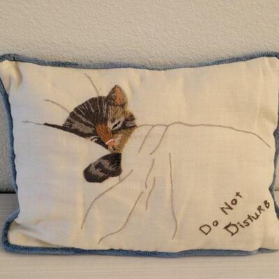 Lot 110: Needlepoint Sleeping Kitty Pillow