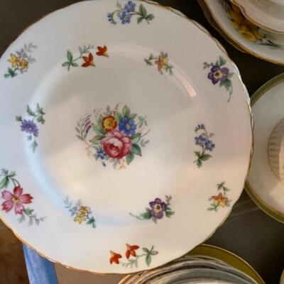 Lot 23DR. Huge lot of assorted cups and saucers along with teapot, creamers and sugars, dessert plates, extra saucers--$95