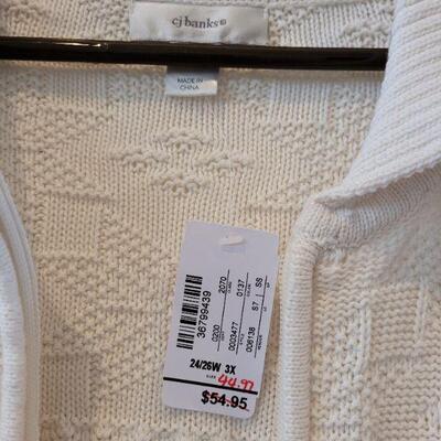 Lot 138: NEW CJ Banks Zip Up White Sweater 