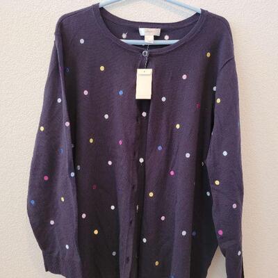 Lot 139: New CJ Banks Button Up Multicolored Polk a DotSweater 