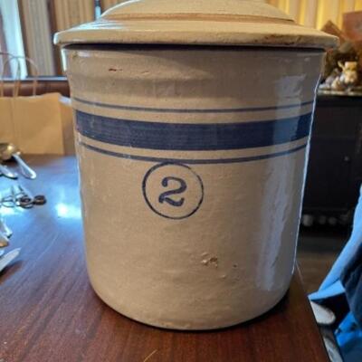 Lot 33DR. Vintage crock pot and lid--$85