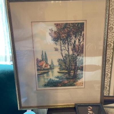 Lot 35DR. Decorative screen, wall hanging and framed art--$45