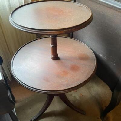 Lot 39DR. Round two-tiered pedestal table (19â€ x 32â€) with claw feet--$45
