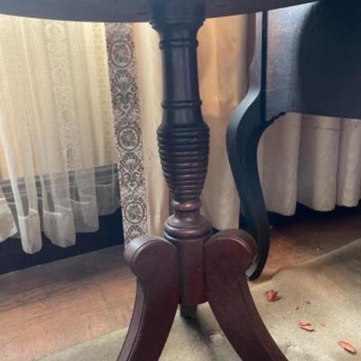 Lot 39DR. Round two-tiered pedestal table (19â€ x 32â€) with claw feet--$45
