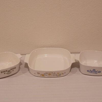 Lot 165: (3) Mixed Pattern Corning Ware Dishes - no lids