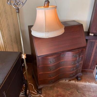 Lot 45DR. Mahogany secretary desk with floor lamp--$125