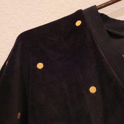 Lot 196: New Liz Claiborne Black Velour Top & Pants (polka dots are gold)