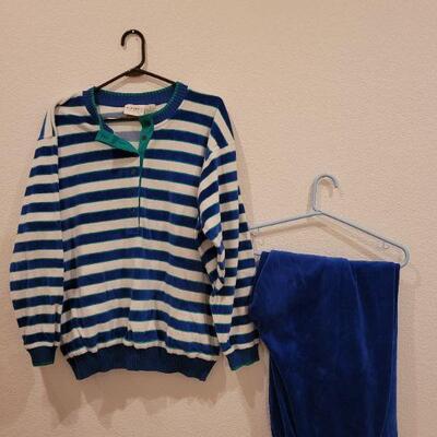 Lot 197: Liz Claiborne Blue Striped Velour Shirt and Pants