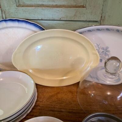 Lot 78K. Miscellaneous vintage dishware (odds and ends), glass butter dish, platters--$45