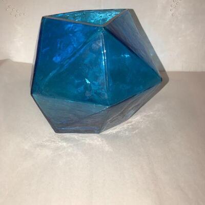 Mid Century Mod  Geometric Teal Blue Vase 