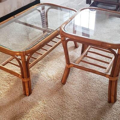 2 Bamboo Glass Top Tables
