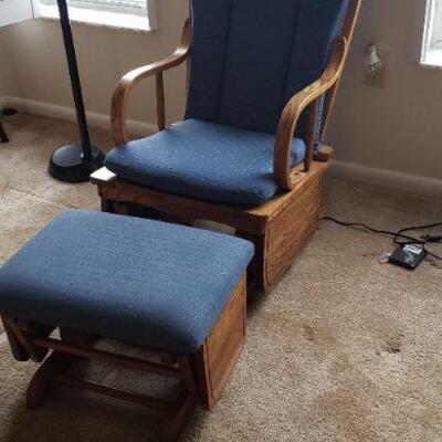 Blue Fabric Rocking Chair with Ottoman