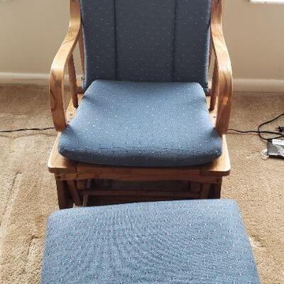 Blue Fabric Rocking Chair with Ottoman
