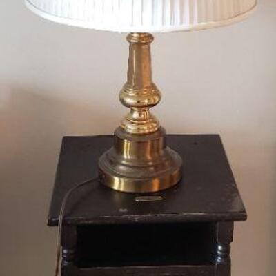 Small Wood Table With Gold Lamp